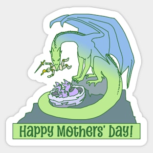 Happy Mothers Day Dragon Feeding Babies Sticker